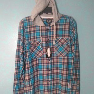 Stylish Casual Long-Sleeves Multi-Color Hooded Flannel Shirt Mens Small NWT!